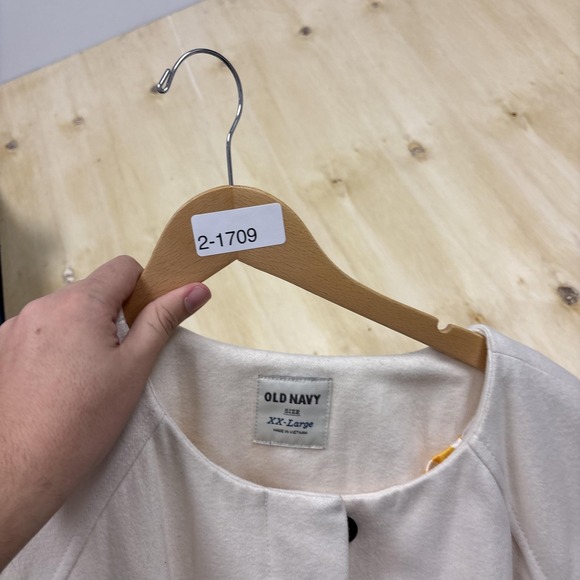 Old Navy Coat Womens XXL White Wool Blend Collarless 3/4 Sleeve Pea Overcoat - Picture 9 of 9